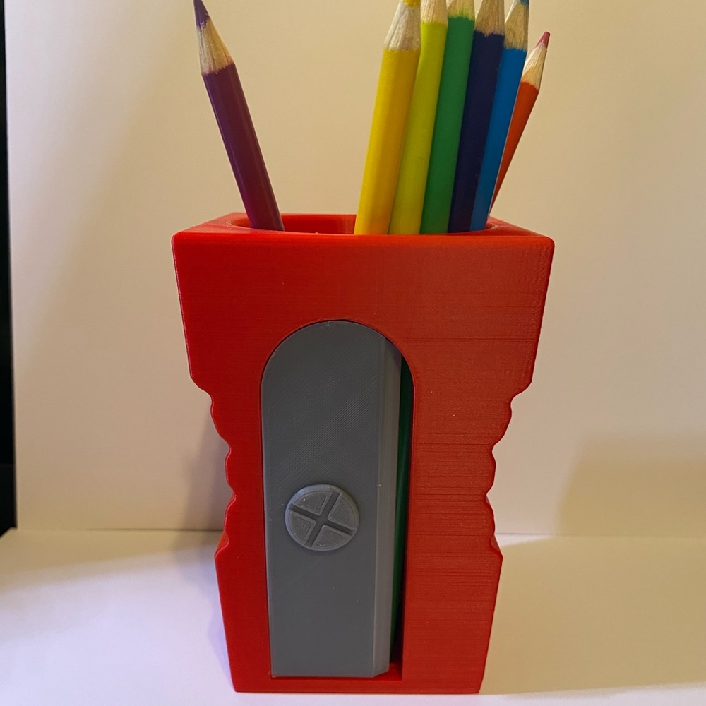 Red Giant Pencil Sharpener Pen Holder Desk Organizer 5” Teachers Gift